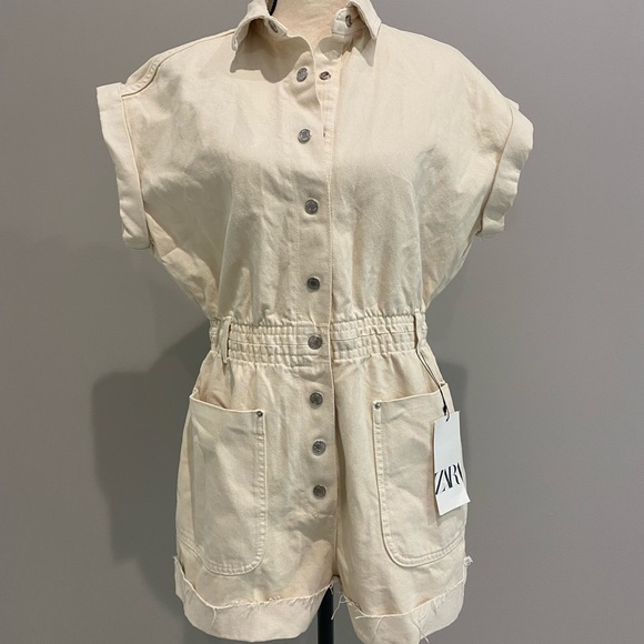 Zara Cream Denim Romper NWT - Picture 2 of 9
